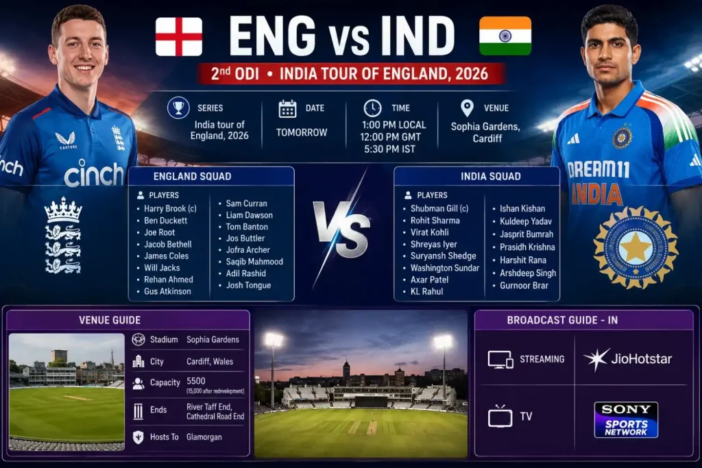 ENG vs IND 2nd ODI 2026 match preview at Sophia Gardens | Faairplay